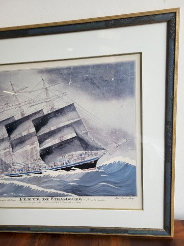 LITHOGRAPHIE ENCADREE BATEAU LE 4 MATS FLEUR DE STRASBOURG DE PAUL EMILE PAJOTS