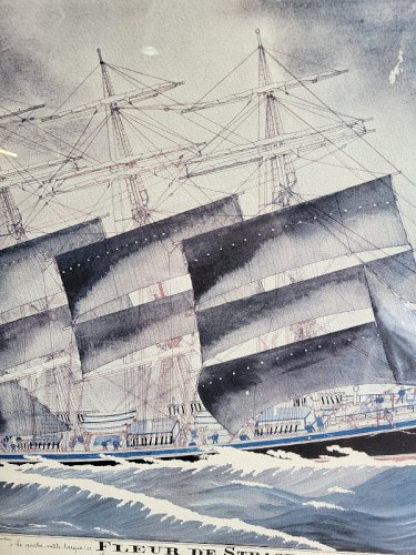 LITHOGRAPHIE ENCADREE BATEAU LE 4 MATS FLEUR DE STRASBOURG DE PAUL EMILE PAJOTS
