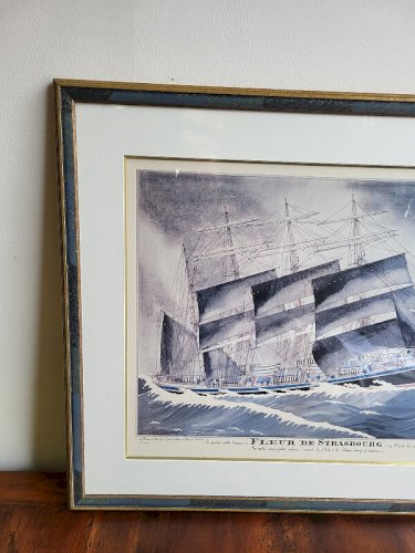 LITHOGRAPHIE ENCADREE BATEAU LE 4 MATS FLEUR DE STRASBOURG DE PAUL EMILE PAJOTS