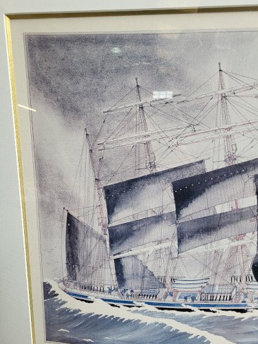 LITHOGRAPHIE ENCADREE BATEAU LE 4 MATS FLEUR DE STRASBOURG DE PAUL EMILE PAJOTS