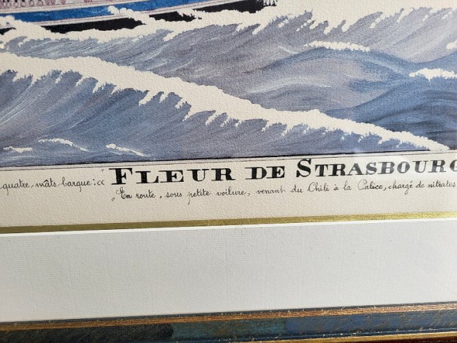 LITHOGRAPHIE ENCADREE BATEAU LE 4 MATS FLEUR DE STRASBOURG DE PAUL EMILE PAJOTS