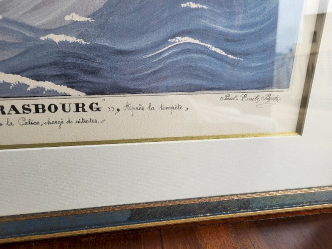 LITHOGRAPHIE ENCADREE BATEAU LE 4 MATS FLEUR DE STRASBOURG DE PAUL EMILE PAJOTS