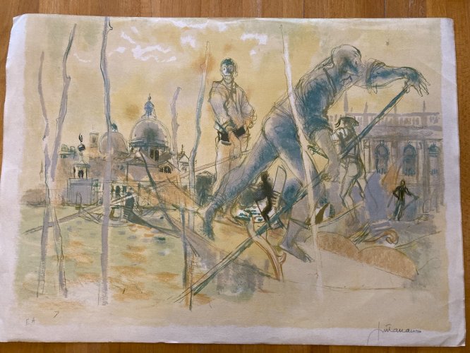Lithographie Gondolier Venise Italie Daniel DU JANERAND Épreuve D’artiste 1980
