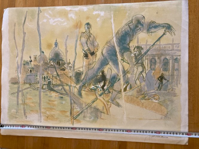 Lithographie Gondolier Venise Italie Daniel DU JANERAND Épreuve D’artiste 1980