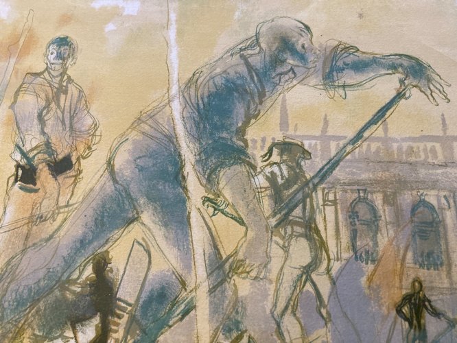 Lithographie Gondolier Venise Italie Daniel DU JANERAND Épreuve D’artiste 1980