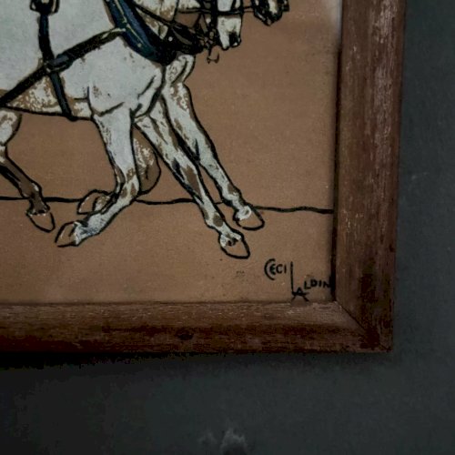 Lithographie gravure par Cecil Aldin diligence Glasgow Coach XXe A5536