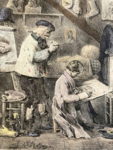 LITHOGRAPHIE HIPPOLYTE BELLANGE XIX Atelier Artiste Art Ancien Gravure Estampe