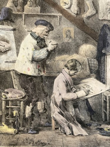 LITHOGRAPHIE HIPPOLYTE BELLANGE XIX Atelier Artiste Art Ancien Gravure Estampe