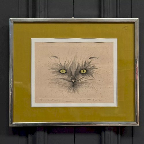 Lithographie Jean Pierre Orinel représentant un chat original 1970 L8334