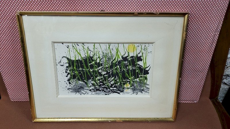 LITHOGRAPHIE MAURICE ELIE SARTHOU LES TOROS ENCADREE ET SIGNEE