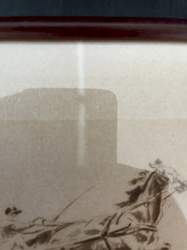 lithographie originale signée course , sulky , jockey, chevaux, vintage trotteur