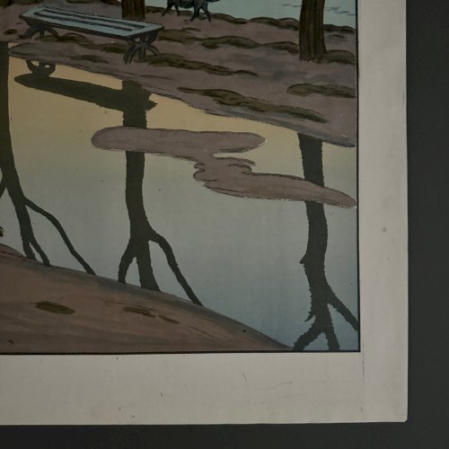 Lithographie papier de Chine par Henri Rivière L'Ile des Cygnes A5566