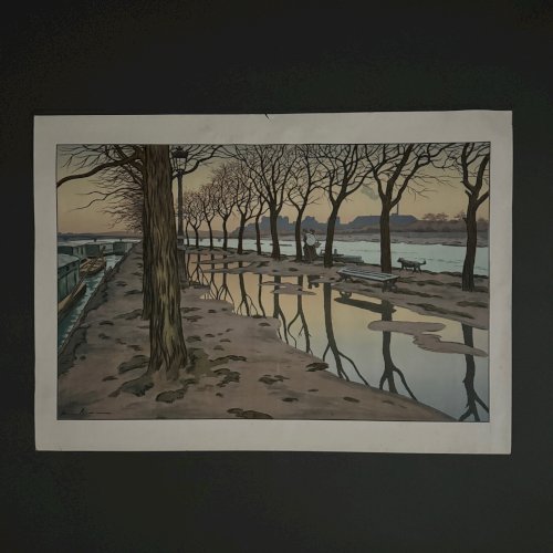 Lithographie papier de Chine par Henri Rivière L'Ile des Cygnes A5566
