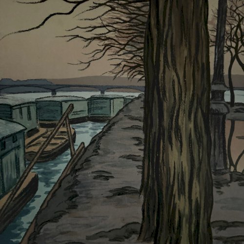 Lithographie papier de Chine par Henri Rivière L'Ile des Cygnes A5566