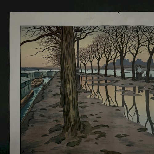 Lithographie papier de Chine par Henri Rivière L'Ile des Cygnes A5566