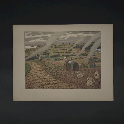 Lithographie par Henri Rivière Au Vent de Noroît - Le Travail des Champs A5585