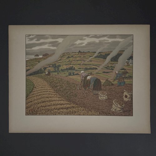 Lithographie par Henri Rivière Au Vent de Noroît - Le Travail des Champs A5818