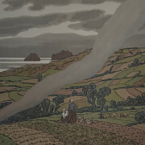 Lithographie par Henri Rivière Au Vent de Noroît - Le Travail des Champs A5818