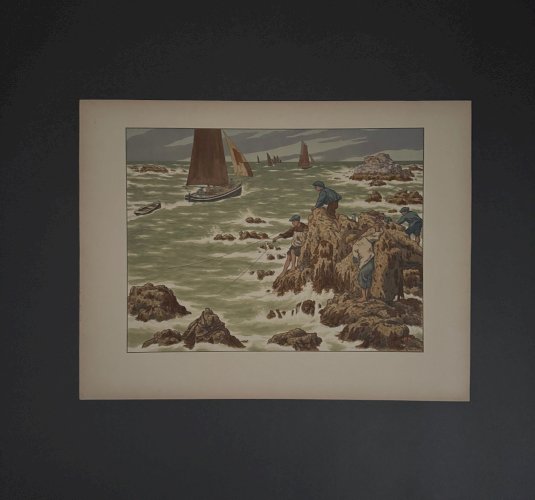 Lithographie par Henri Rivière Au Vent de Noroît - Les Mousses A5809