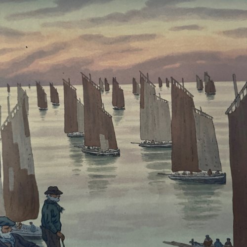 Lithographie par Henri Rivière Au Vent de Noroît - Les Vieux A5475