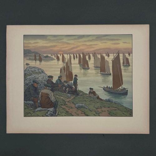 Lithographie par Henri Rivière Au Vent de Noroît - Les Vieux A5475