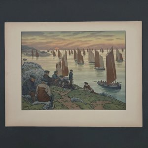 Lithographie par Henri Rivière Au Vent de Noroît - Les Vieux A5476
