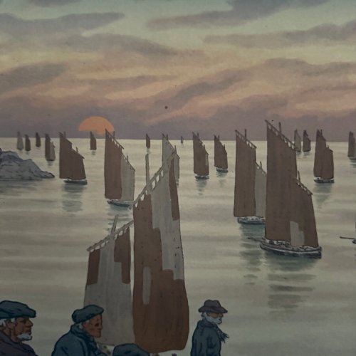 Lithographie par Henri Rivière Au Vent de Noroît - Les Vieux A5476