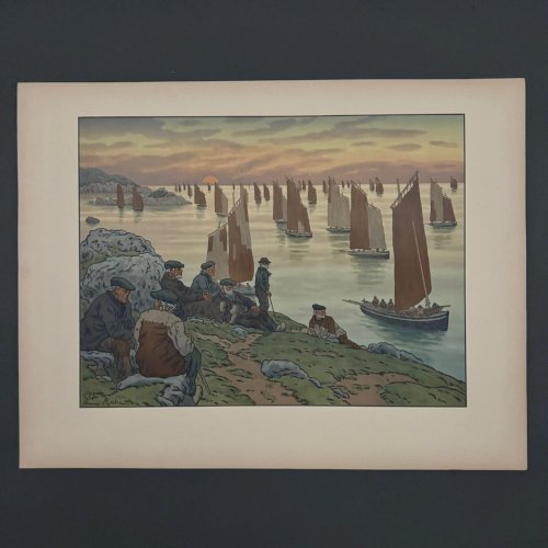 Lithographie par Henri Rivière Au Vent de Noroît - Les Vieux A5476