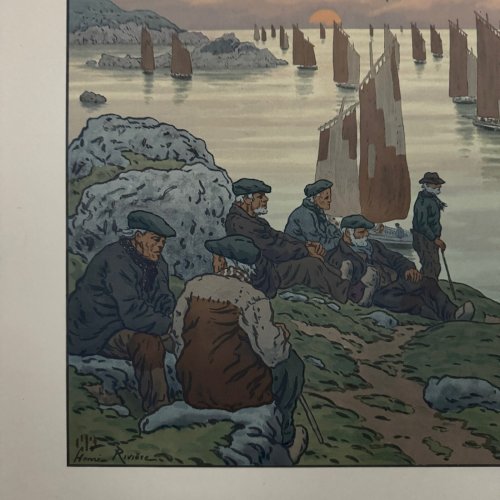 Lithographie par Henri Rivière Au Vent de Noroît - Les Vieux A5476