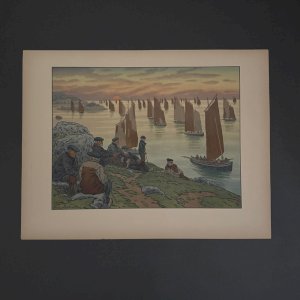 Lithograph by Henri Rivière At the Wind of Noroît - The Old Ones A5824
