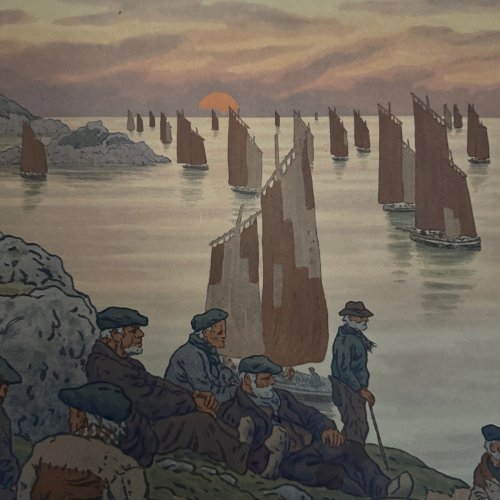 Lithographie par Henri Rivière Au Vent de Noroît - Les Vieux A5824