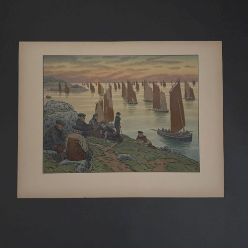 Lithographie par Henri Rivière Au Vent de Noroît - Les Vieux A5824