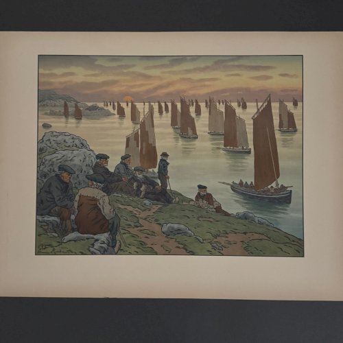 Lithographie par Henri Rivière Au Vent de Noroît - Les Vieux A5824