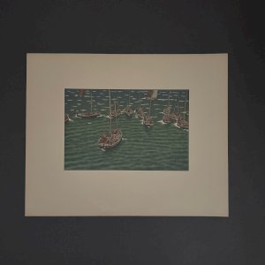 Lithographie par Henri Rivière Bateaux au mouillage à Tréboul A5806