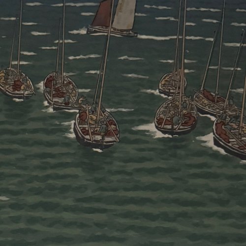 Lithographie par Henri Rivière Bateaux au mouillage à Tréboul A5806