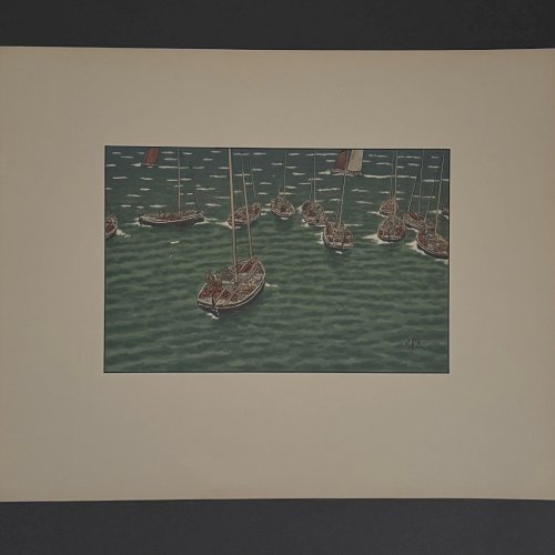 Lithographie par Henri Rivière Bateaux au mouillage à Tréboul A5806