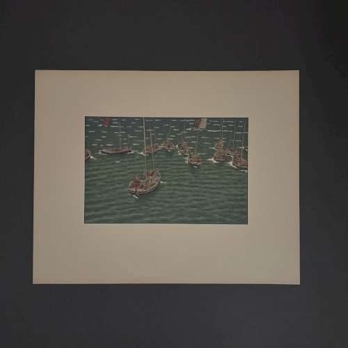 Lithographie par Henri Rivière Bateaux au mouillage à Tréboul A5806