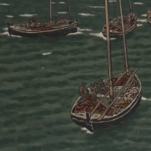 Lithographie par Henri Rivière Bateaux au mouillage à Tréboul A5806