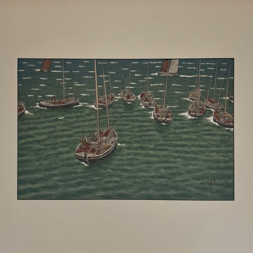 Lithographie par Henri Rivière Bateaux au mouillage à Tréboul A5806