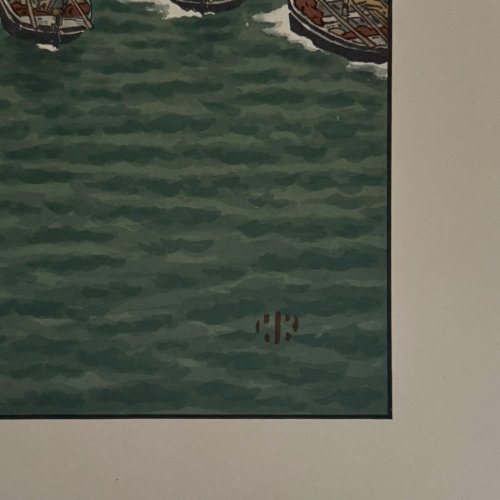 Lithographie par Henri Rivière Bateaux au mouillage à Tréboul A5806