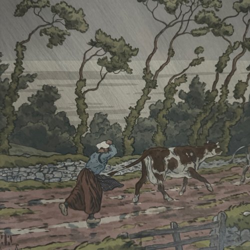 Lithographie par Henri Rivière La Féérie des Heures - L'Averse A5528