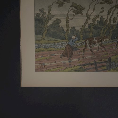 Lithographie par Henri Rivière La Féérie des Heures - L'Averse A5817