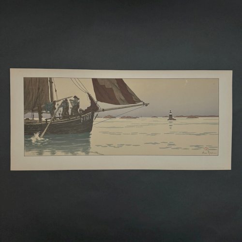 Lithographie par Henri Rivière La Féérie des Heures - Le Calme Plat A5344
