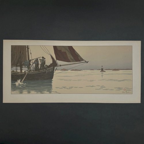 Lithographie par Henri Rivière La Féérie des Heures - Le Calme Plat A5344