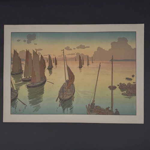 Lithographie par Henri Rivière Le Coucher du Soleil A5593