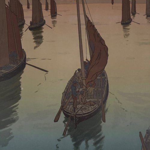 Lithographie par Henri Rivière Le Coucher du Soleil A5593