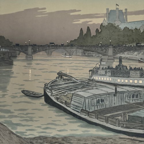 Lithographie par Henri Rivière Le Pont des Saints-Pères et le Louvre A5520