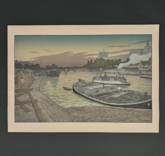 Lithographie par Henri Rivière Le Pont des Saints-Pères et le Louvre A5520