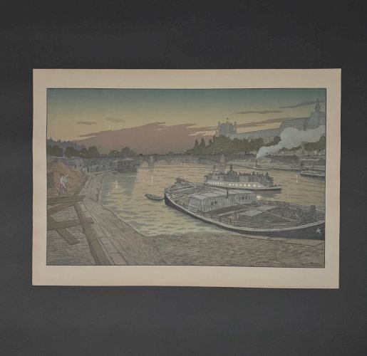 Lithographie par Henri Rivière Le Pont des Saints-Pères et le Louvre A5666