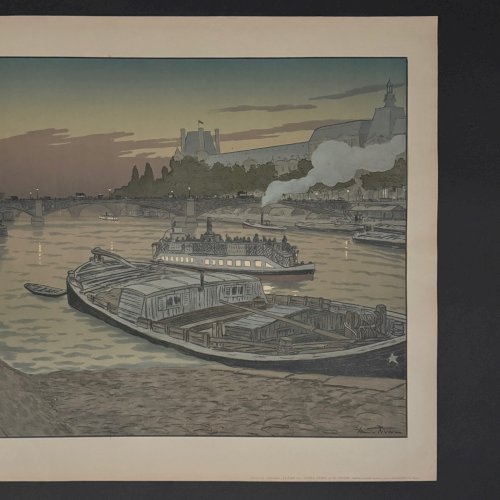 Lithographie par Henri Rivière Le Pont des Saints-Pères et le Louvre A5666